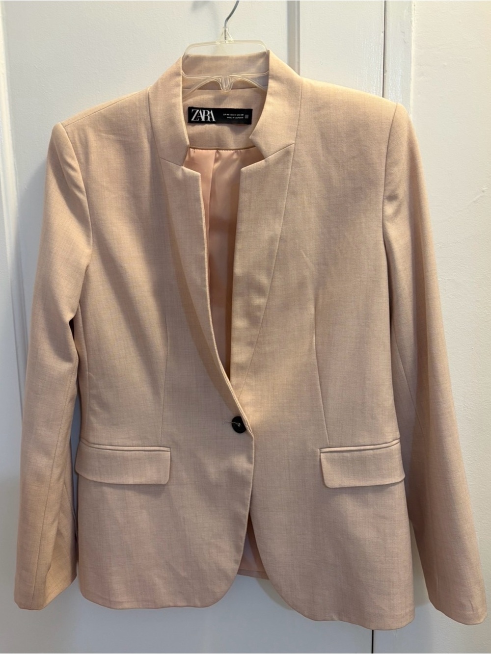 Zara Light Blush Single-Button Collarless Blazer